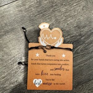 Nurse Appreciation Black Cord Bracelet with Heart Charm